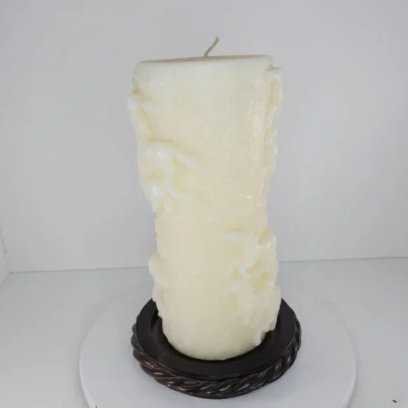 Decorative White Pillar Candle With Running Horses Design